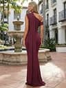 CurvySweet Isolde One-Shoulder Mesh Ribbon Ruched Maxi Dress with Built-In Bra