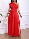 Ekaliy One-Shoulder A-Line Flowy Formal Maxi Dress with Integrated Side Pockets