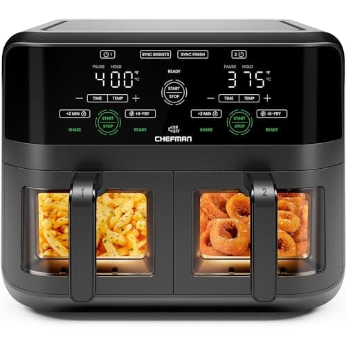 Chefman 6-Quart Dual Basket Air Fryer Oven with Smart Sync Finish and Easy View