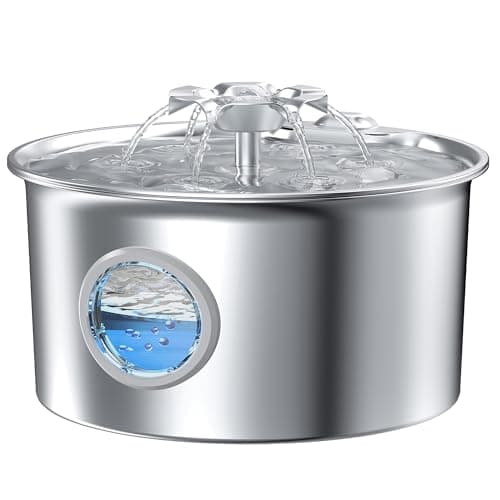 Ultra-Quiet Stainless Steel Cat Water Fountain with LED Light & Flower Spout 2.6L
