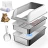 XXL Enclosed Stainless Steel Sifting Cat Litter Box for Pine Pellets (23.6 in)