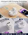 Multi-Country Extension Cord Travel Adapter with 3 AC Outlets and 4 USB Ports
