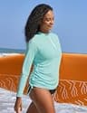 Ewedoos Women's UPF 50+ Long Sleeve Rash Guard Swim Shirt with Side Ties