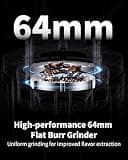 SHARDOR Professional 64mm Flat Burr Coffee Grinder with Digital LED Timer