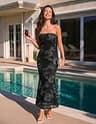 MEROKEETY Strapless 3D Floral Mesh Tube Maxi Evening Gown with Built-In Gel Tape
