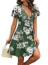 Rumia Casual Wrap V-Neck Flutter Ruffle Short Sleeve A-Line Mini Sundress