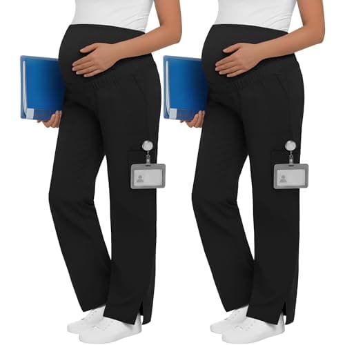 JoyMotion 2-Pack Maternity Scrub Pants with High-Rise Belly Panel Support