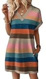 WIHOLL Short Sleeve V-Neck Hawaiian Travel Midi Dress with Relaxed Flowy Fit