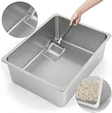 Kirecoo Extra Large High-Sided Stainless Steel Cat Litter Pan (23.4 x 15.5 In)