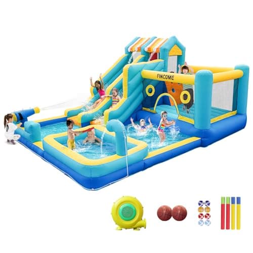 FINCOME 10-in-1 Double Water Slide and Bounce House with Deep Splash Pool
