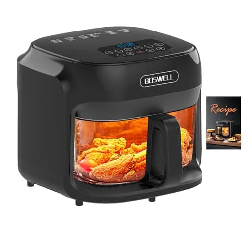 BOSWELL 7.5-Quart Glass Air Fryer with Transparent Bowl and Hot Air Circulation