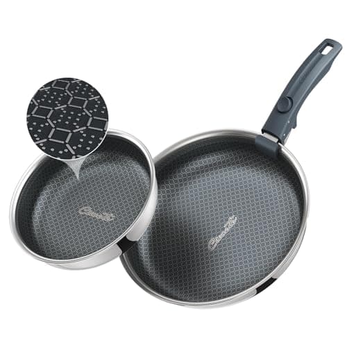 Ciwete 3-Piece Tri-Ply Stainless Steel Hybrid Honeycomb Nonstick Pan Set