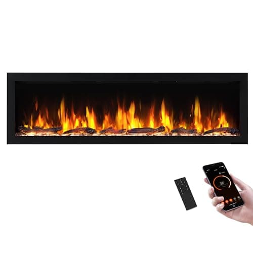 PuraFlame Bernice 60-Inch Smart Linear Electric Fireplace with Hidden Vent
