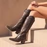Wetkiss Women's Knee High Dark Brown Western Cowgirl Boot with Low Heel