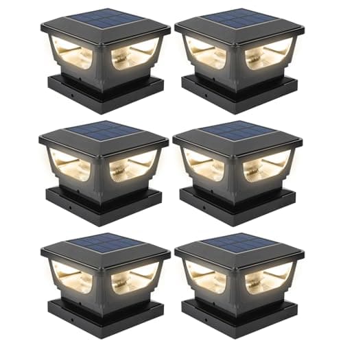 Sumaote 120-Lumen Warm White Solar Post Cap Lights for 3x3 to 4x4 Posts, 6-Pack