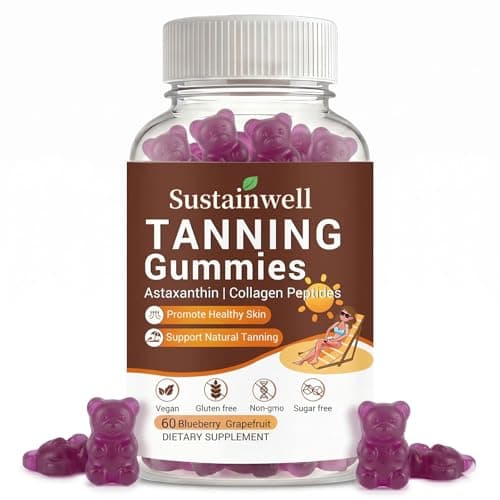 SustainWell Sugar-Free Vegan Tanning Gummies with Organic Carotenoids, Blueberry