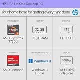 HP 27-inch FHD All-in-One Desktop PC AMD Ryzen 7 7730U 32GB RAM 1TB SSD