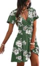 Rumia Casual Wrap V-Neck Flutter Ruffle Short Sleeve A-Line Mini Sundress