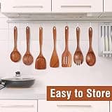 Mooues 9-Piece Natural Teak Wooden Utensil Set with Holder & Spoon Rest