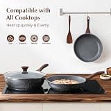 SENSARTE 9.5-Inch Swiss Granite Nonstick Frying Pan with Woodgrain Handle
