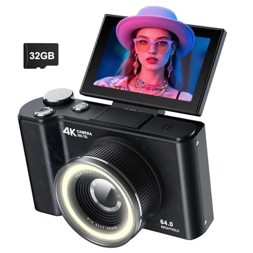 W & O Y2K Aesthetic Compact Digital Camera with 180-Degree Flip Screen and SD Card