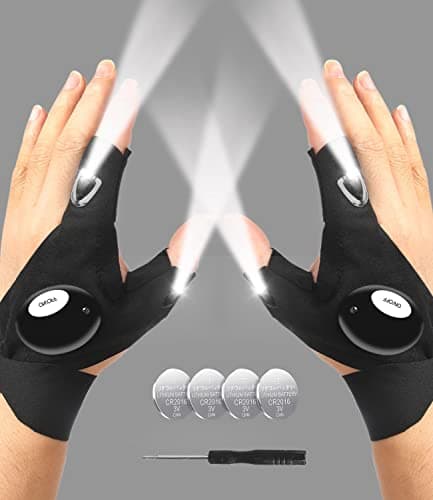 Waterproof LED Flashlight Gloves with Breathable Fabric and Spare Batteries