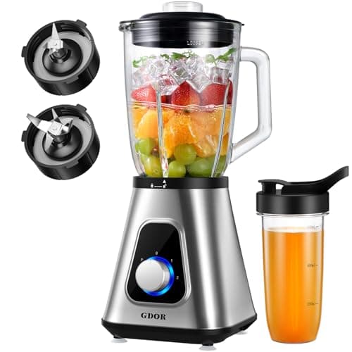 GDOR 1200W High-Speed Smoothie Blender with 52-Ounce Glass Jar & Travel Cup