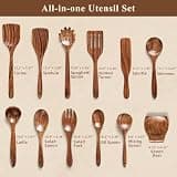 12-Piece Natural Teak Wood Kitchen Utensil Set with Matching Spoon Rest