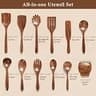 12-Piece Natural Teak Wood Kitchen Utensil Set with Matching Spoon Rest