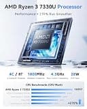 KAMRUI Pinova P2 Compact Office Mini PC, AMD Ryzen 3 7330U, 16GB RAM, 256GB SSD