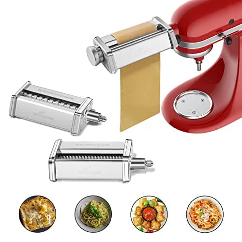 Gvode 3-Piece Stainless Steel Pasta Maker Attachment Set for KitchenAid Mixers