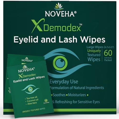 NOVEHA Extra Strength Demodex Eyelid & Lash Cleansing Wipes for Blepharitis