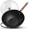Todlabe 13-Inch Pre-Seasoned Carbon Steel Wok Pan with Vented Glass Lid