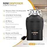 MAX DISPOSER 0.75 HP Continuous Feed Quiet Garbage Disposal with Power Cord