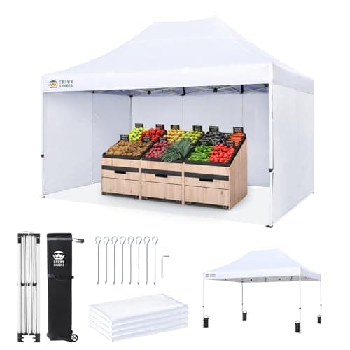 Crown Shades 10x15 Commercial Heavy Duty Pop Up Canopy Tent with Four Sidewalls