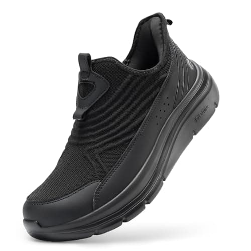 FitVille Men's Step Ease V1 Jet Black Extra Wide Slip-On Orthopedic Walking Shoe