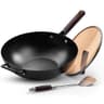 SUMEIGUAN 13.5-Inch Pre-Seasoned Carbon Steel Wok Set with a Wooden Lid