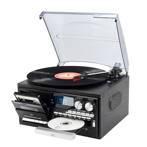 9-in-1 Vintage Bluetooth Record Player with Stereo Speakers and USB/SD Playback