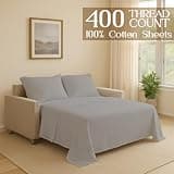 Queen Solid Sofa Bed Sheet Set, 100% Cotton, 400 Thread Count, Silver Grey