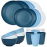 Quatish 24-Piece Unbreakable Plastic Plates and Bowls Dish Set for 6, Blue