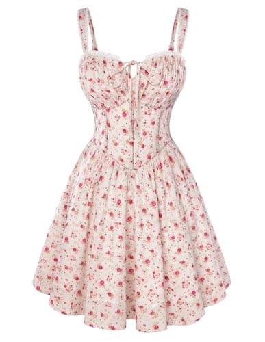 Scarlet Darkness Floral Corset Mini Dress with Ruched Front Bodice