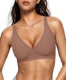 OEAK Women's Deep V Wireless Comfortable Supportive Seamless Smoothing Minimizer Bra