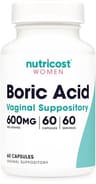 Nutricost Boric Acid Suppositories for Women, 600mg Dosage, 60 Capsule Bottle