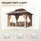 YOLENY 10x12 ft. Galvanized Steel Double Roof Hardtop Gazebo with Curtains