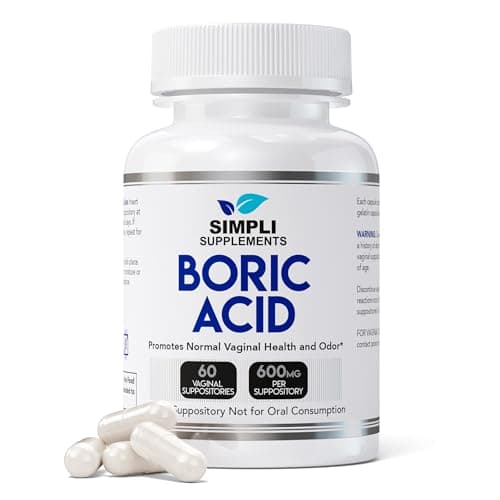 Simpli Supplements Boric Acid Suppositories for Women, 600mg Dosage, 60 Count Pack