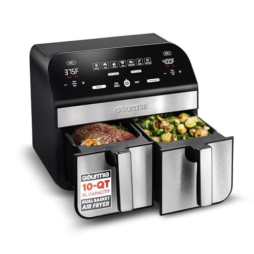 Gourmia 10-Quart Large Capacity Dual Basket Air Fryer with FryForce 360 Tech