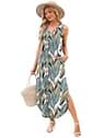 Sampeel Maxi V-Neck Sleeveless Sundress with High Side Slit and Dual Pockets