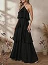 SOLY HUX Ruffle Layered Halter Backless Flowy Maxi Dress for Formal Summer Galas