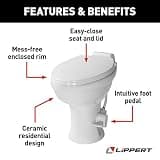 Lippert Flow Max RV Toilet, 18-Inch Profile, Elongated Ceramic Bowl