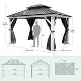 YITAHOME 10x12 ft. Double Roof Hardtop Gazebo with Netting and Curtains